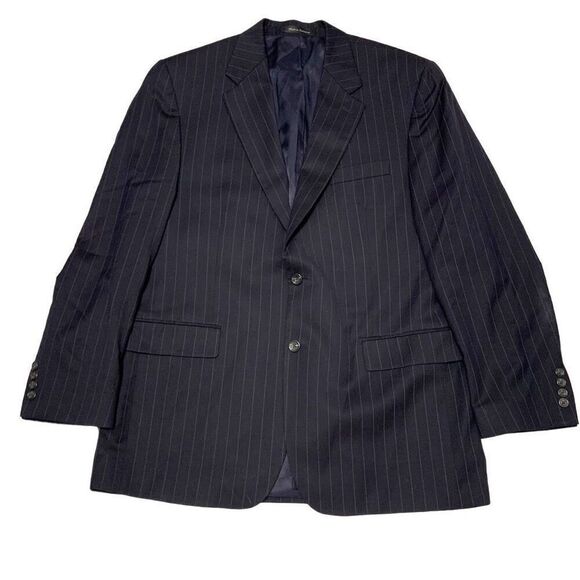 Lauren Ralph Lauren x Macys Sz 44L 100% wool stripe suit blazer jacket navy - Picture 1 of 9